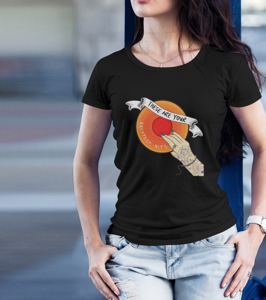 Men's Greatest Hits Vinyl Record Tattoo Hand T-Shirt