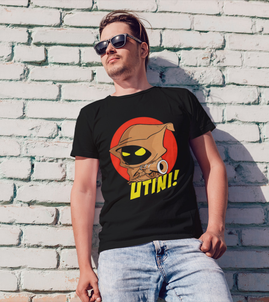 Jawa Star Wars Utini Character With Hood And Yellow Eyes T-Shirt