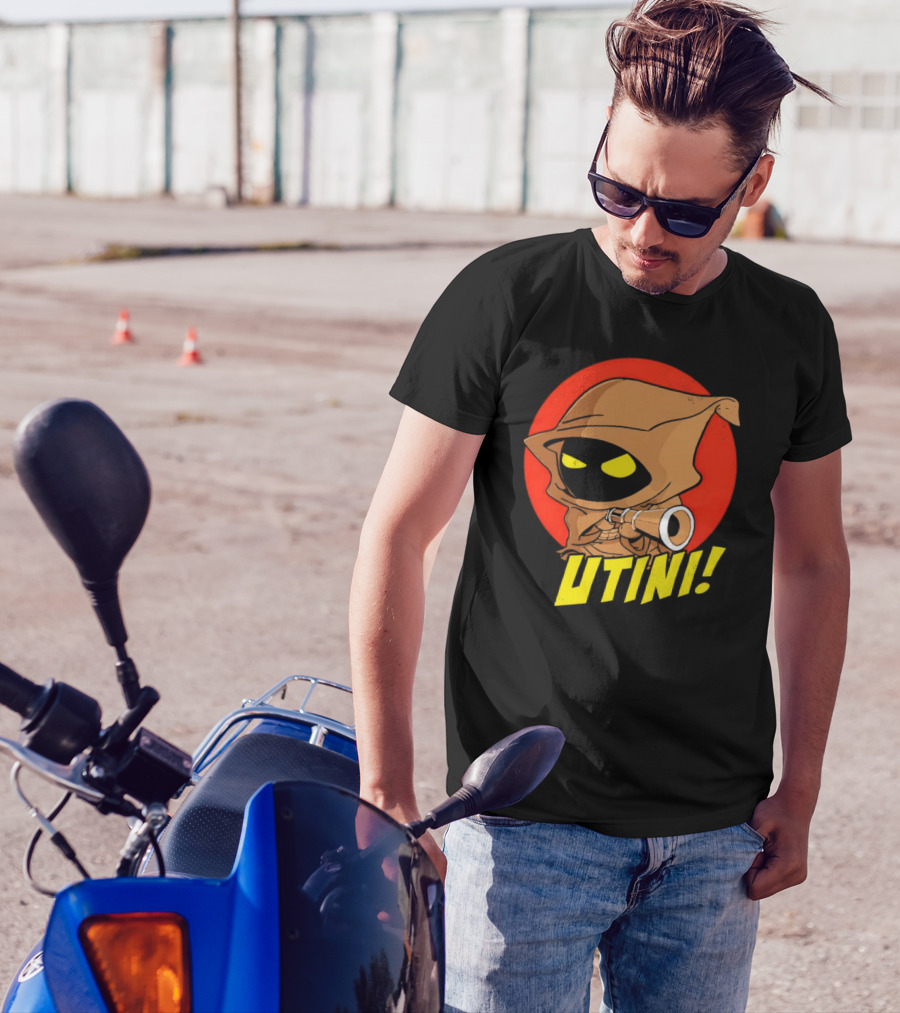 Jawa Star Wars Utini Character With Hood And Yellow Eyes T-Shirt