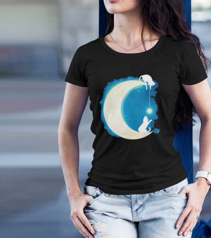 Moon Cat Playful Journey Celestial Light T-Shirt