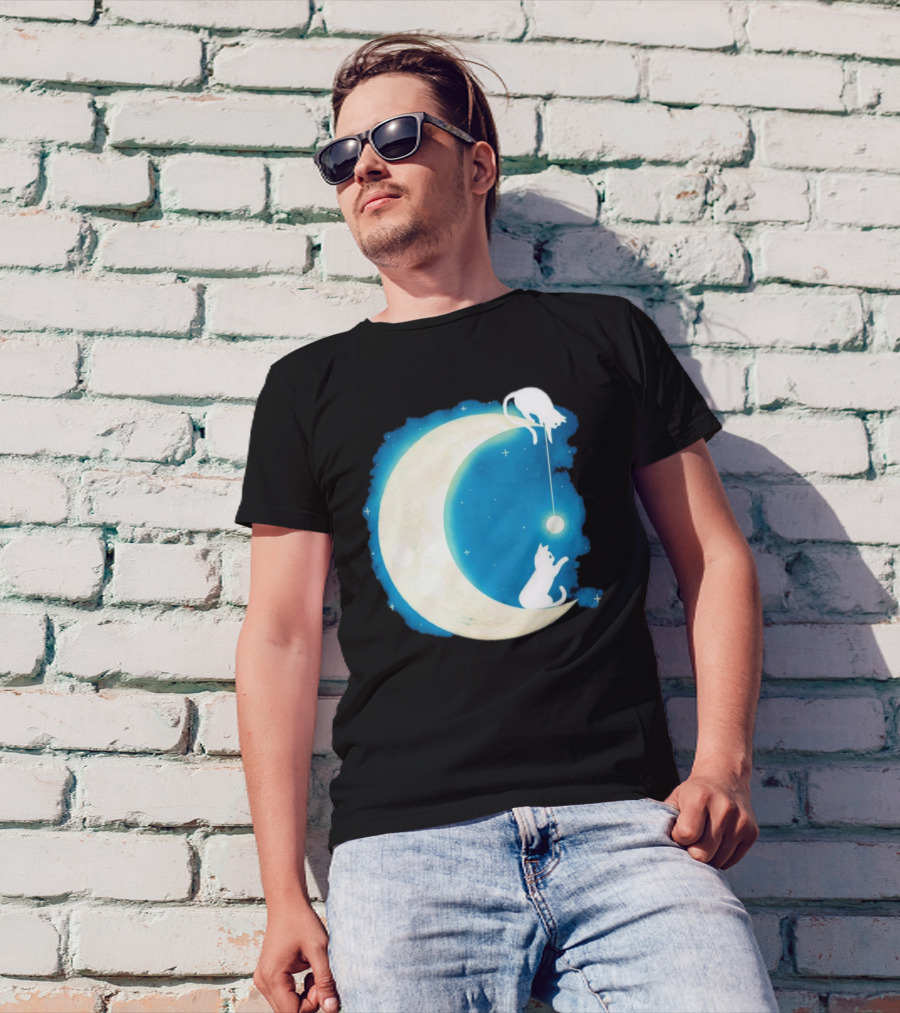 Moon Cat Playful Journey Celestial Light T-Shirt