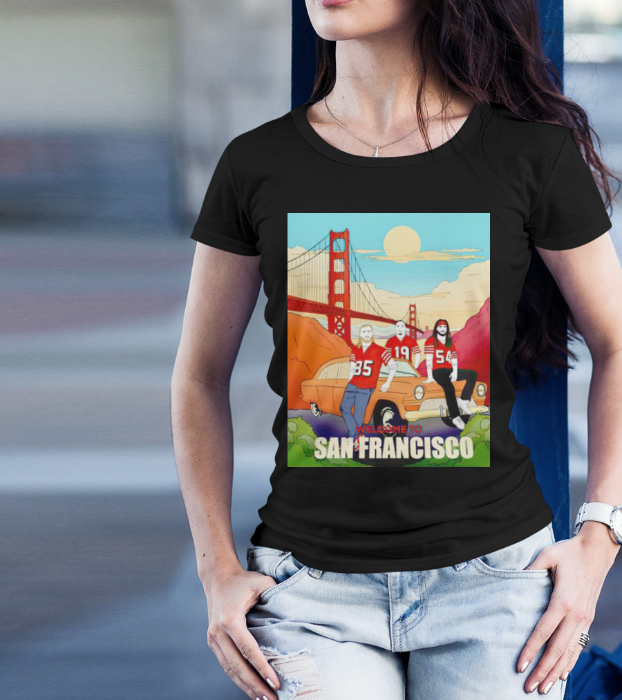 Welcome To San Francisco Golden Gate Bridge Football Players Retro Car T-Shirt