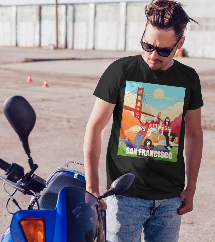 Welcome To San Francisco Golden Gate Bridge Football Players Retro Car T-Shirt