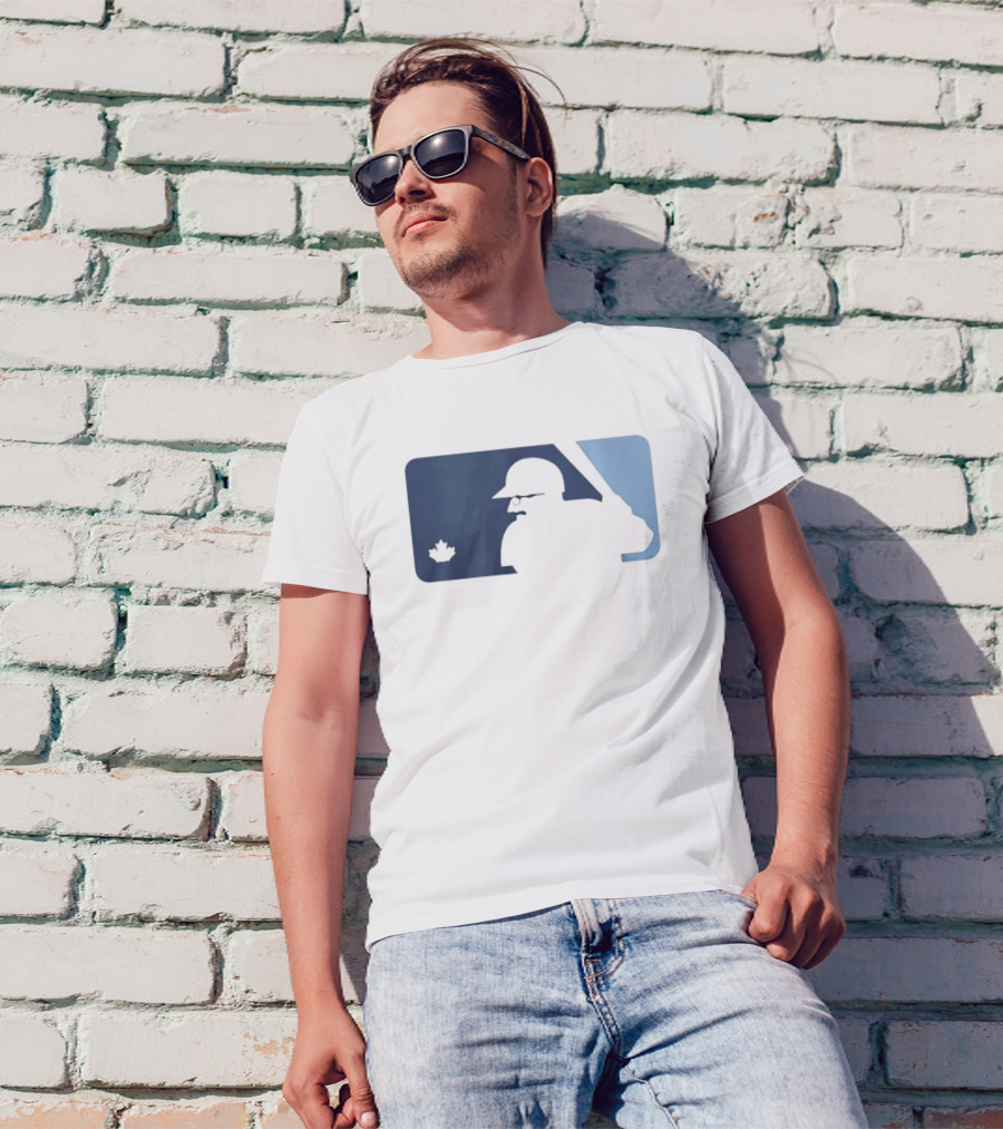 BlueJays Schneider Stache Batter Silhouette With Maple Leaf T-Shirt