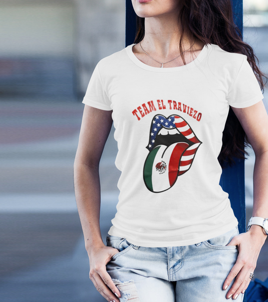 Team El Traviezo American Flag Lips Mexican Flag Tongue T-Shirt
