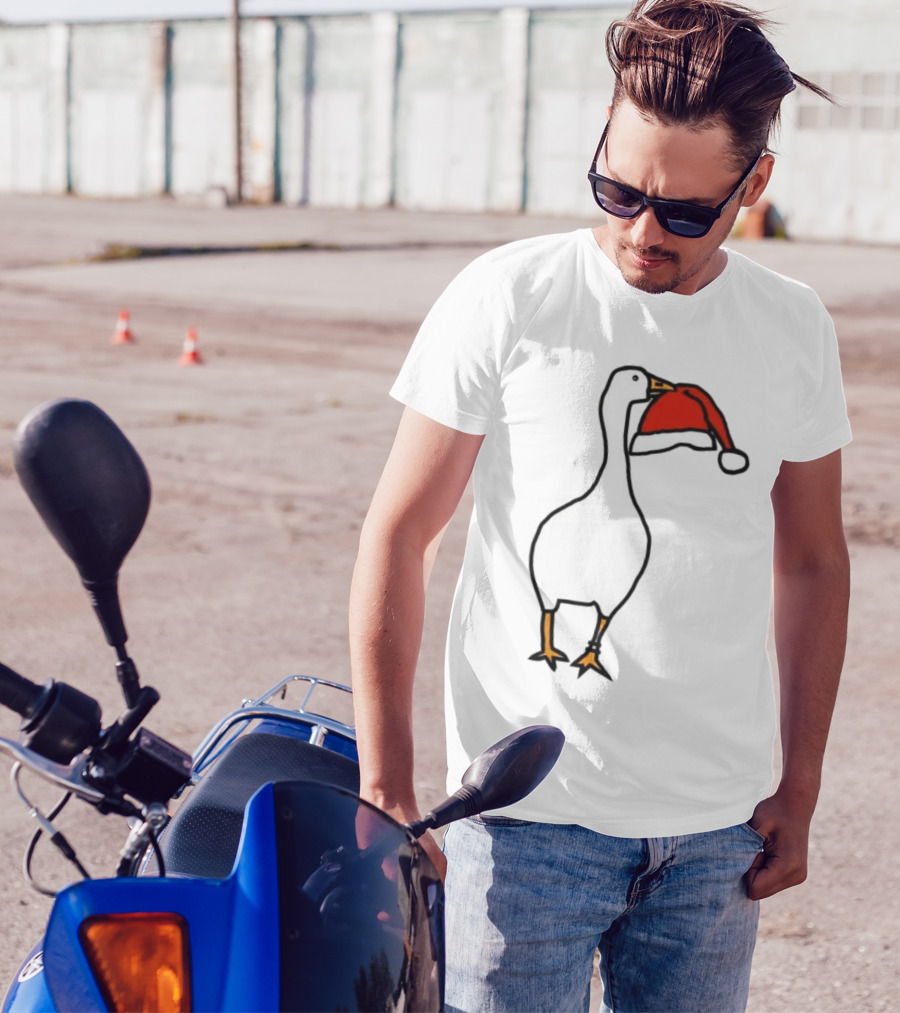 Happy Merry Christmas Santa Hat White Goose Steals T-Shirt