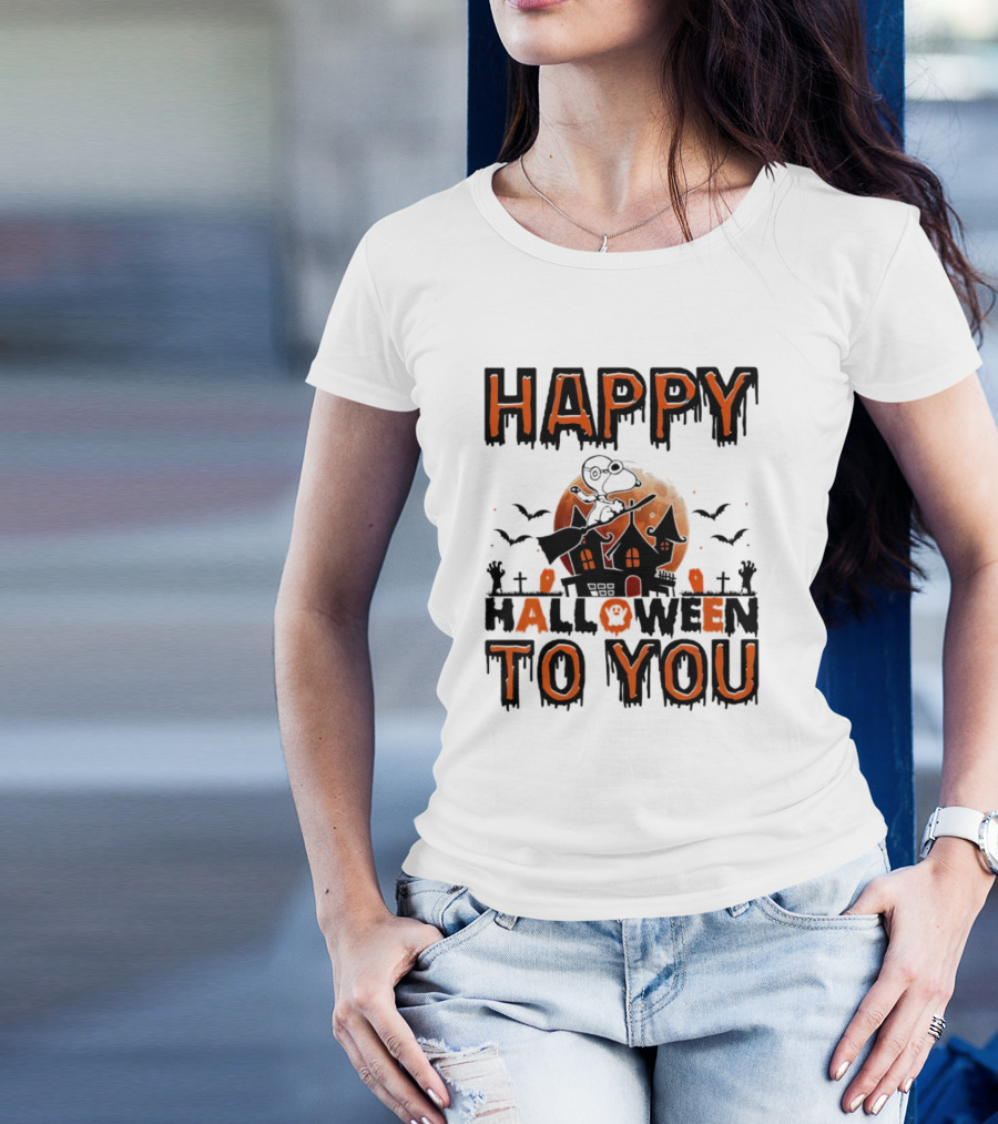 Happy Halloween To You Snoopy Haunted House Moon Bats T-Shirt