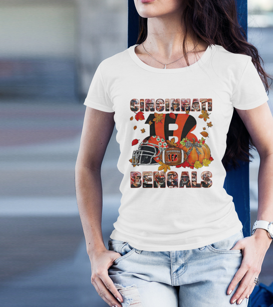 Cincinnati Bengals Autumn Leaves Helmet Football Pumpkin T-Shirt