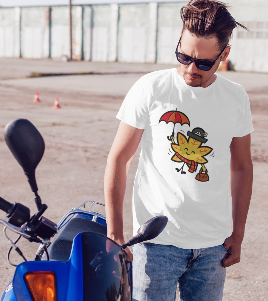 Mary Autumn Leaf With Umbrella And Bag T-Shirt