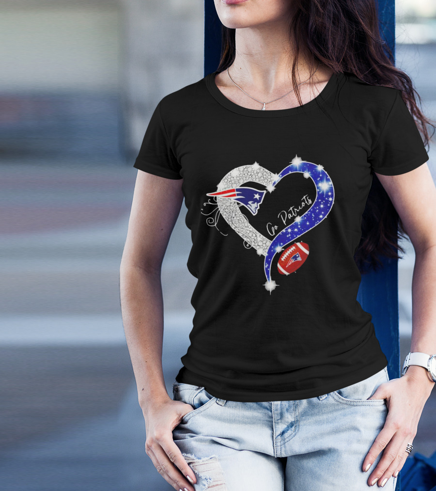 New England Patriots Go Patriots Diamond Heart Football T-Shirt