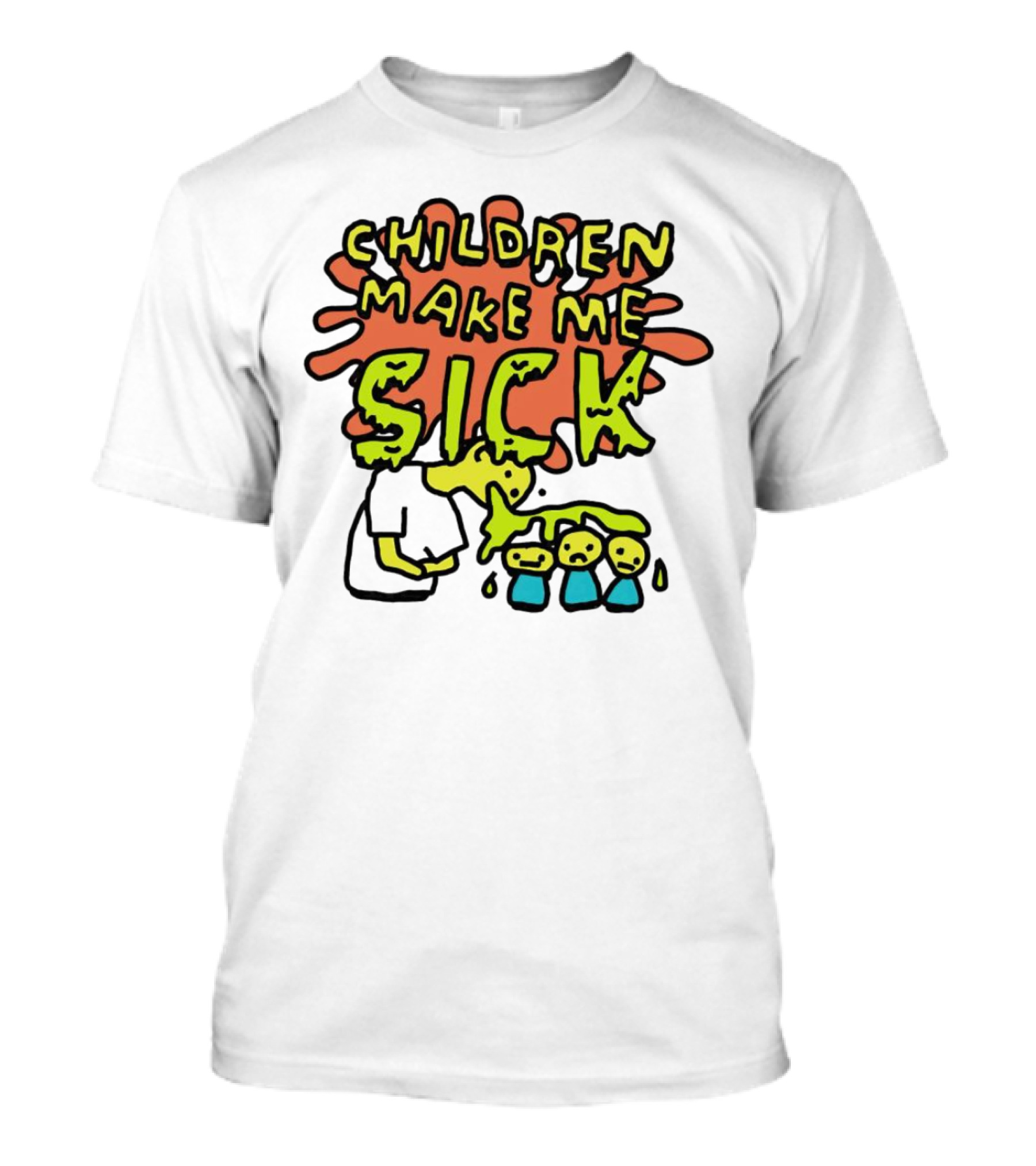 Children Make Me Sick Cartoon Vomiting Colorful Splatter T-Shirt