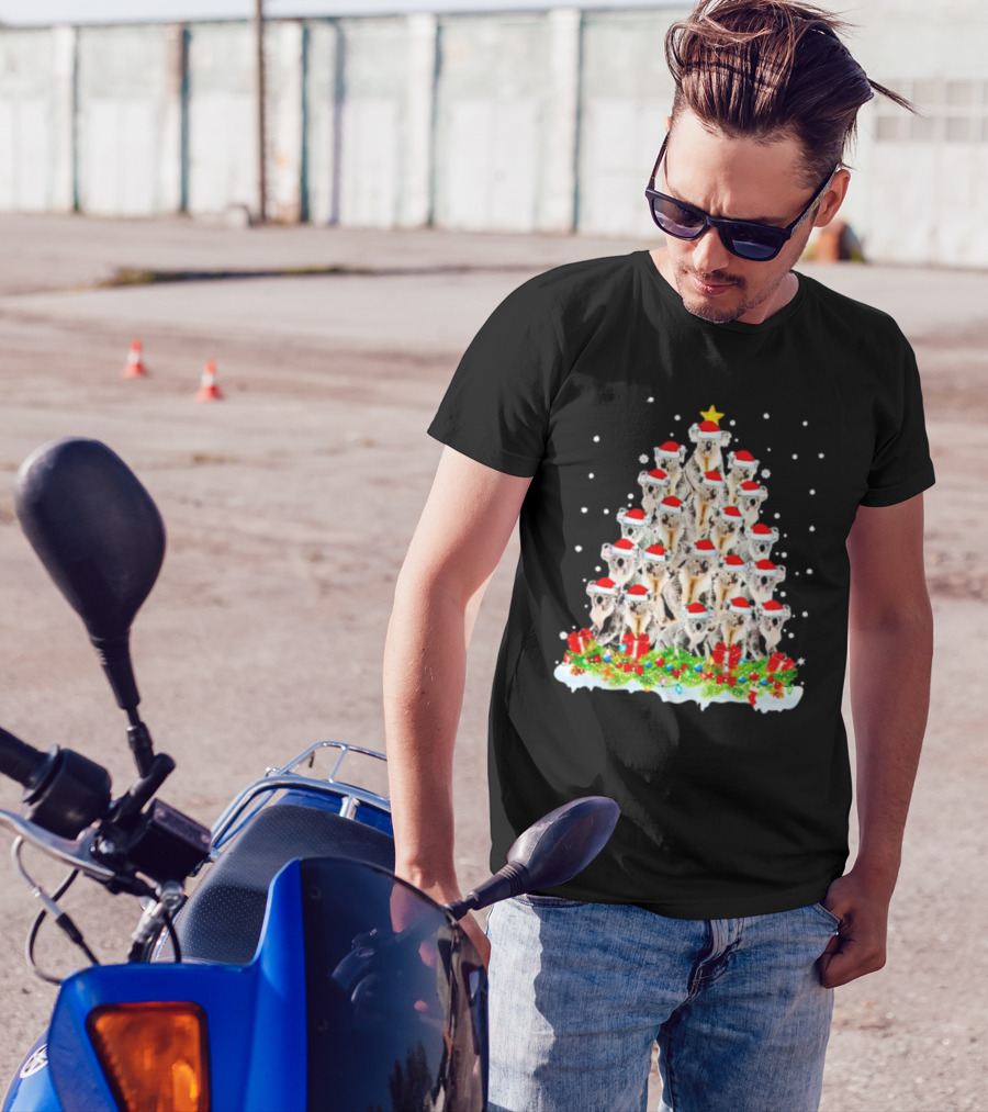 Koala Christmas Tree With Santa Hats Snowflakes And Gifts T-Shirt