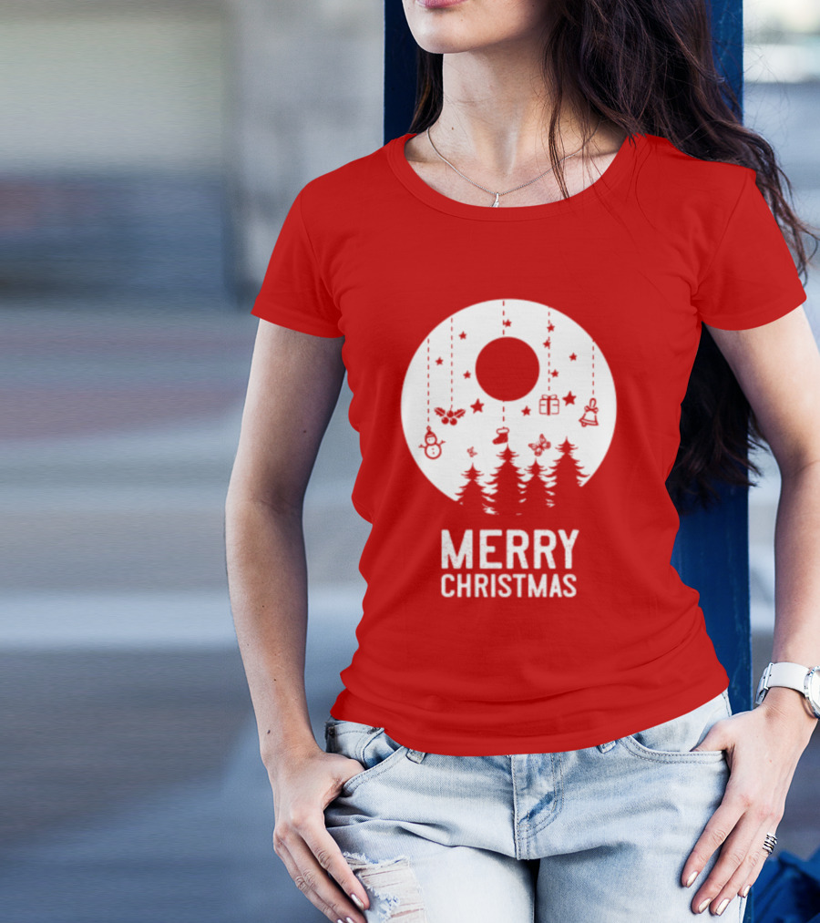 Merry Christmas Snowman Trees Stars And Presents T-Shirt