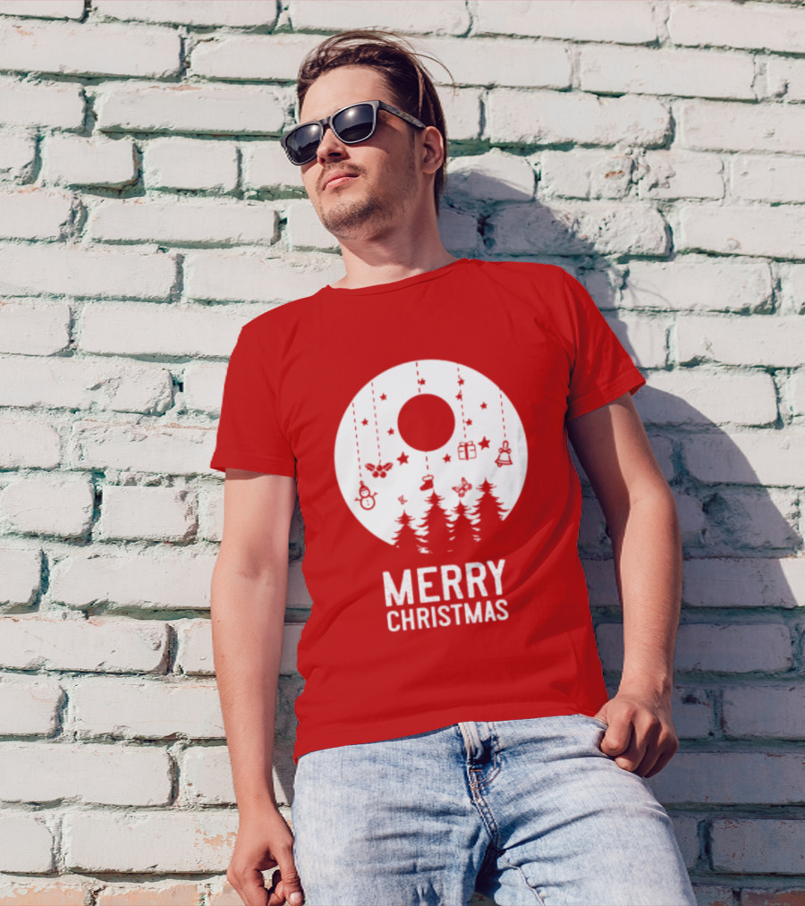 Merry Christmas Snowman Trees Stars And Presents T-Shirt