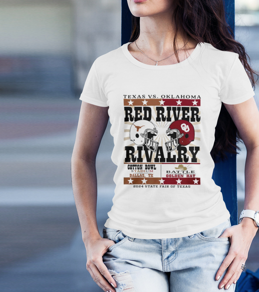 Texas Vs. Oklahoma Red River Rivalry Cotton Bowl Battle For The Golden Hat 2024 State Fair Of Texas T-Shirt