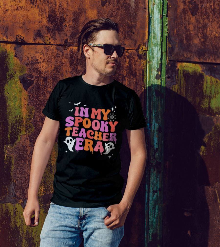 In My Spooky Teacher Era Ghost Halloween Bats Web Stars T-Shirt