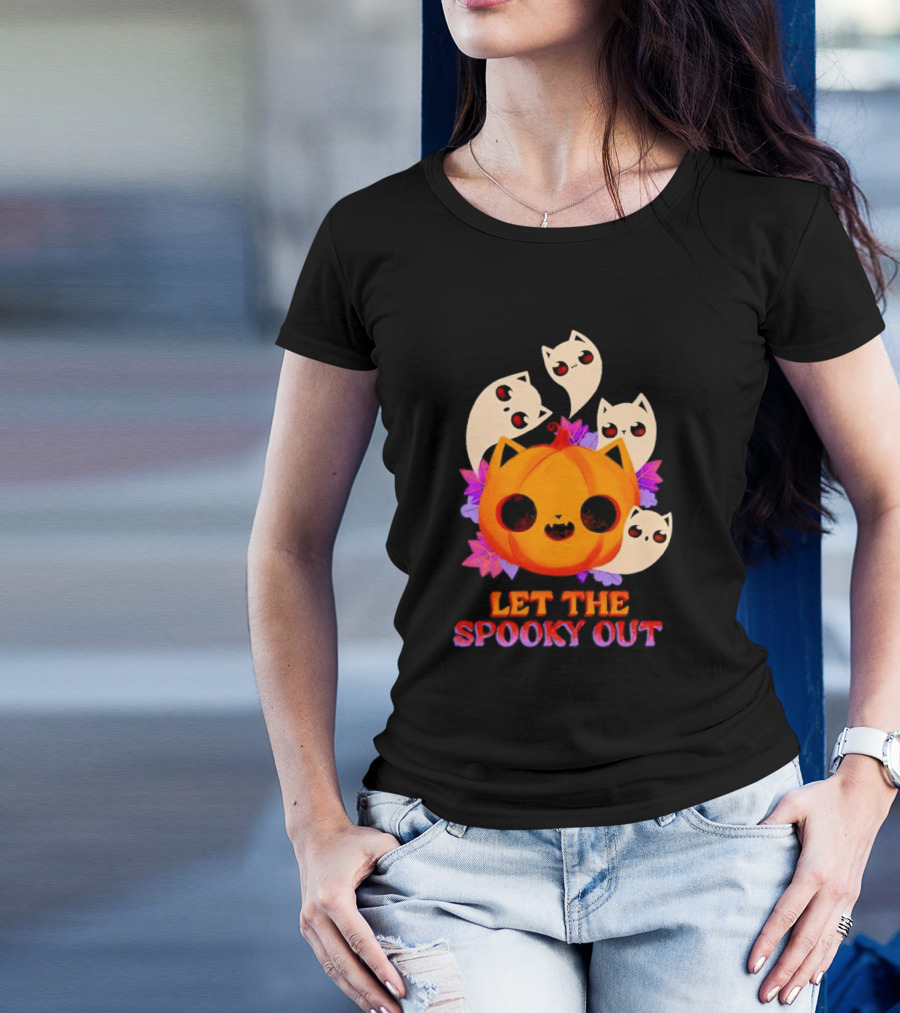 Let The Spooky Out Cute Pumpkin Halloween Ghosts T-Shirt