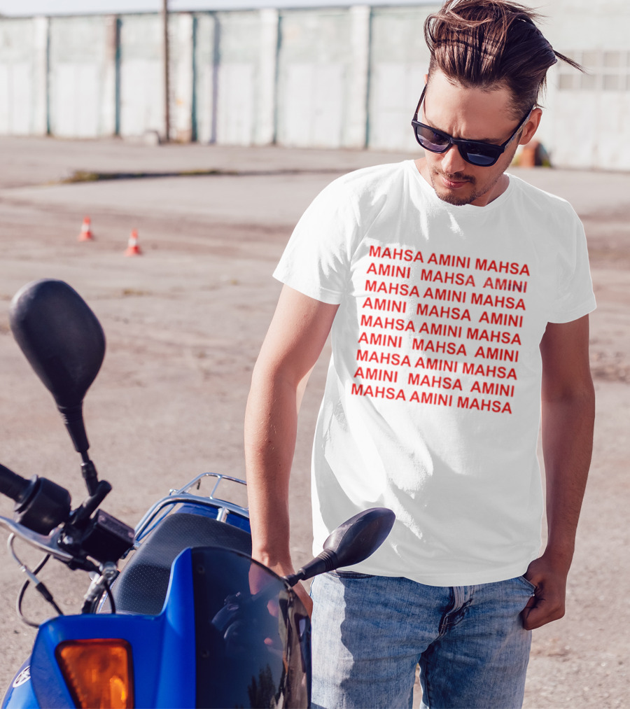 Mahsa Amini Red Repeated Text T-Shirt