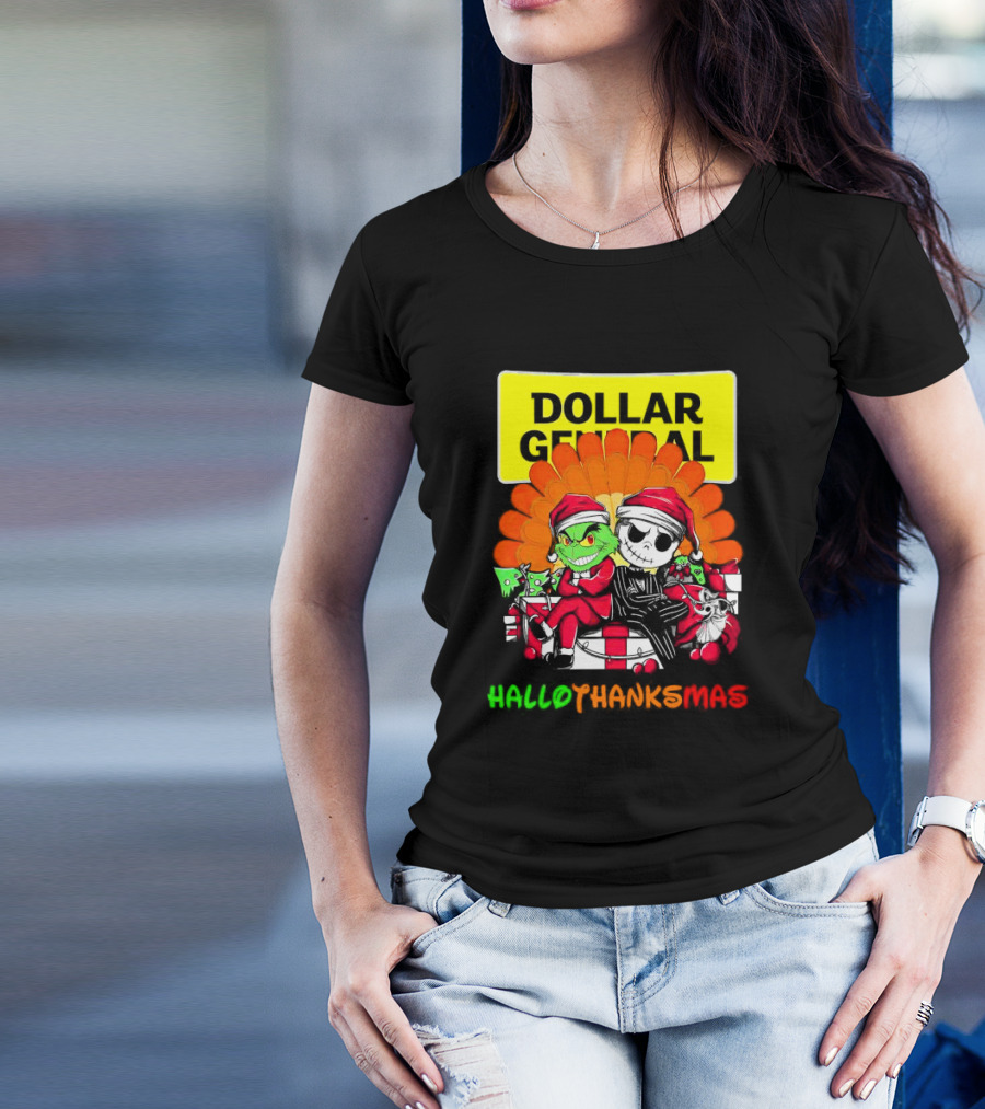 Grinch And Jack Skellington With Dollar General HalloThanksMas T-Shirt