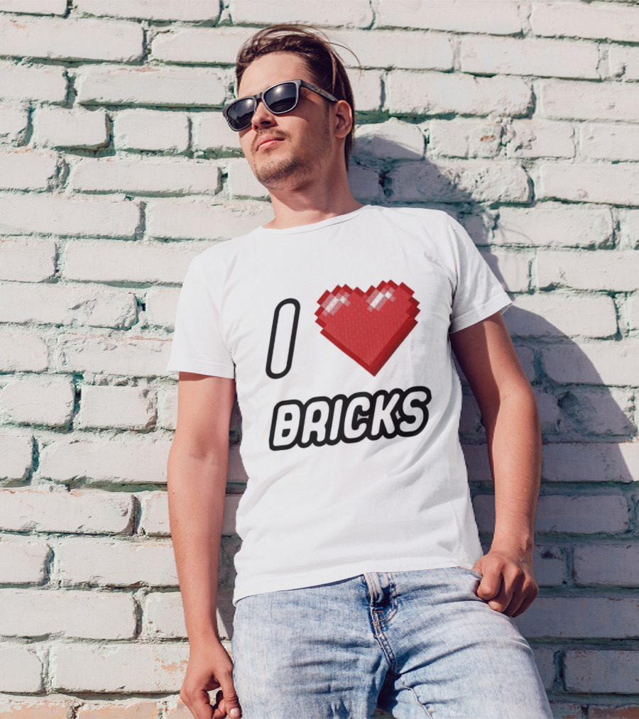 I Heart Bricks With Pixelated Red Heart T-Shirt
