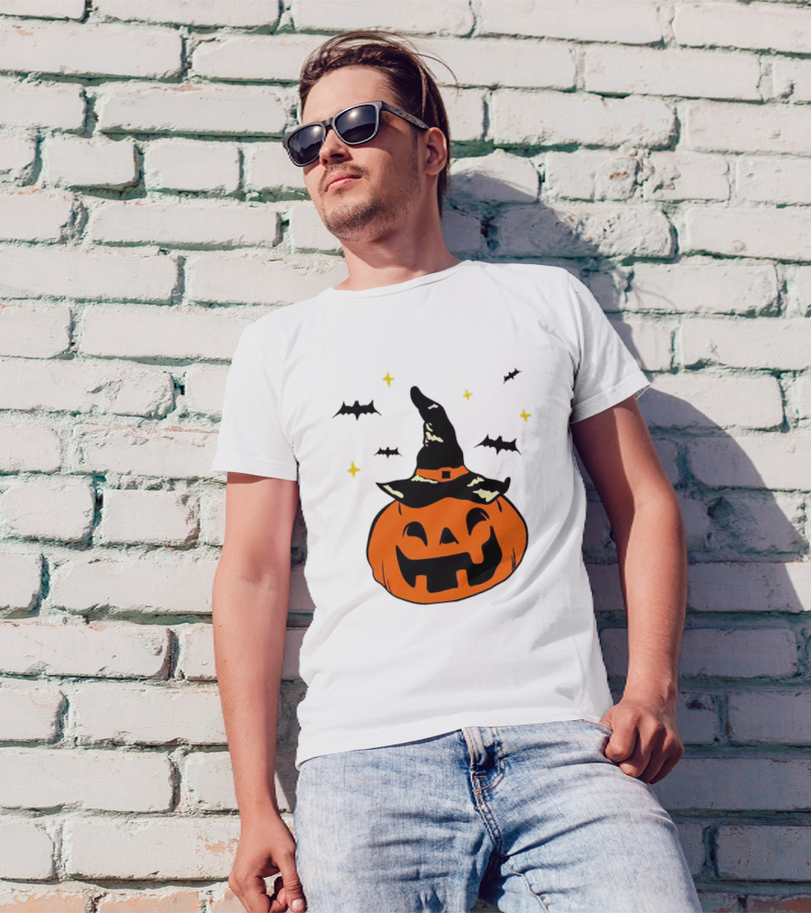 Jack-o’-lantern Witch Hat Bats Stars Halloween T-Shirt