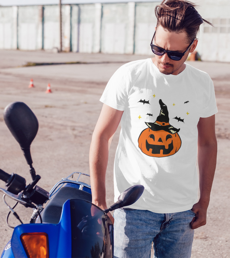 Jack-o’-lantern Witch Hat Bats Stars Halloween T-Shirt