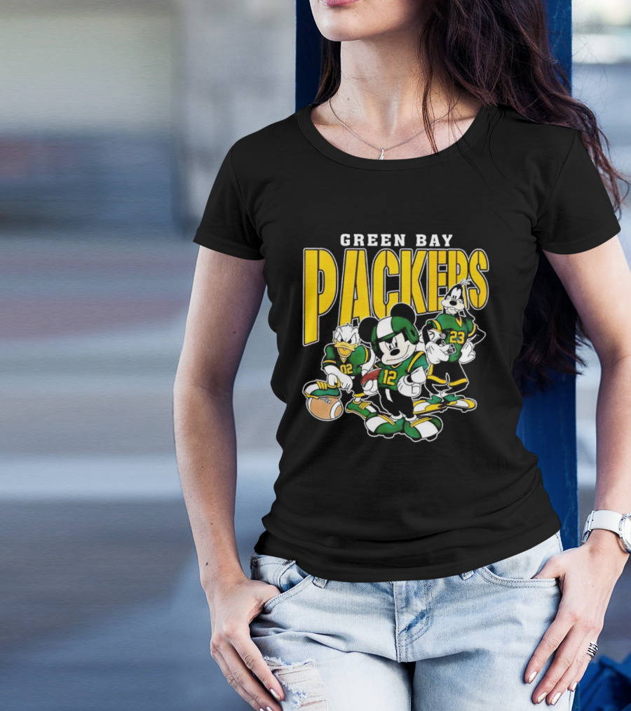 Green Bay Packers Mickey Mouse Donald Duck Goofy Football Players T-Shirt