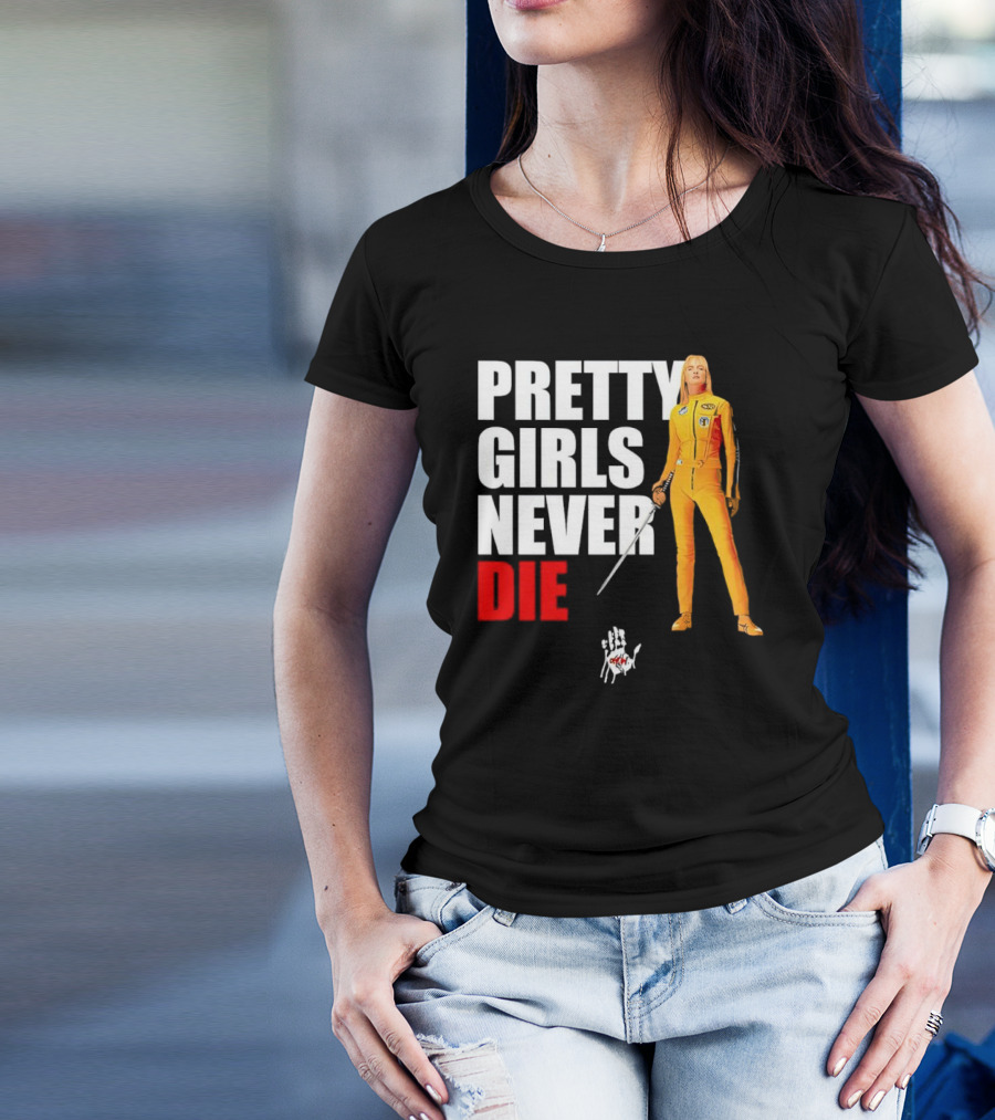 Pretty Girls Never Die Uma Yellow Jumpsuit Sword T-Shirt