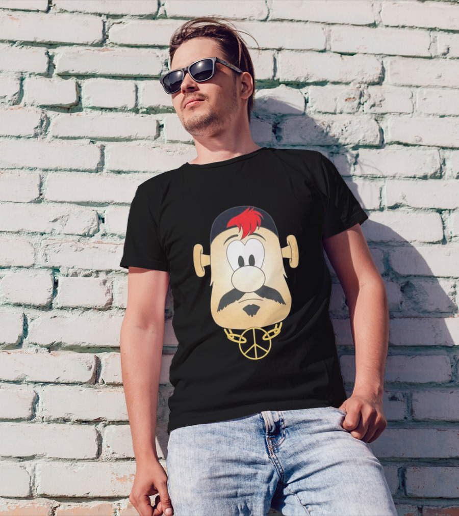 Blooper Strider Cartoon Face With Peace Necklace T-Shirt