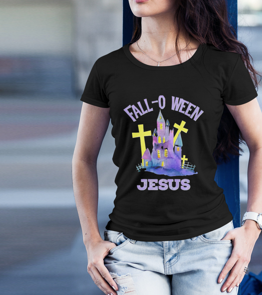 Falloween Jesus Haunted Castle With Crosses T-Shirt