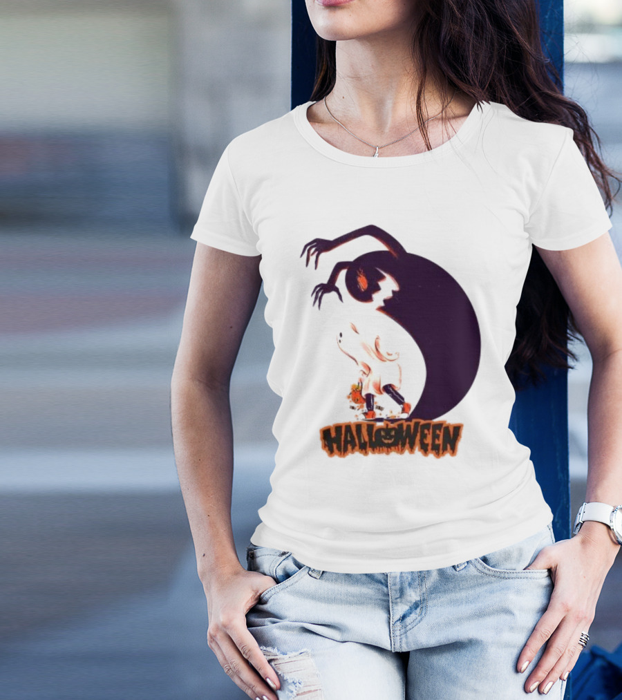 Happy Halloween Spooky Shadow Ghost With Pumpkin T-Shirt