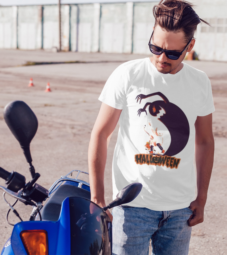 Happy Halloween Spooky Shadow Ghost With Pumpkin T-Shirt