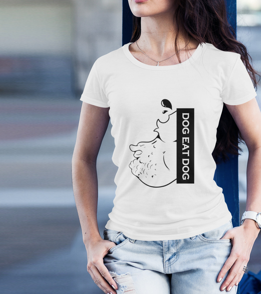 DOG EAT DOG Text With Canine Sketch T-Shirt