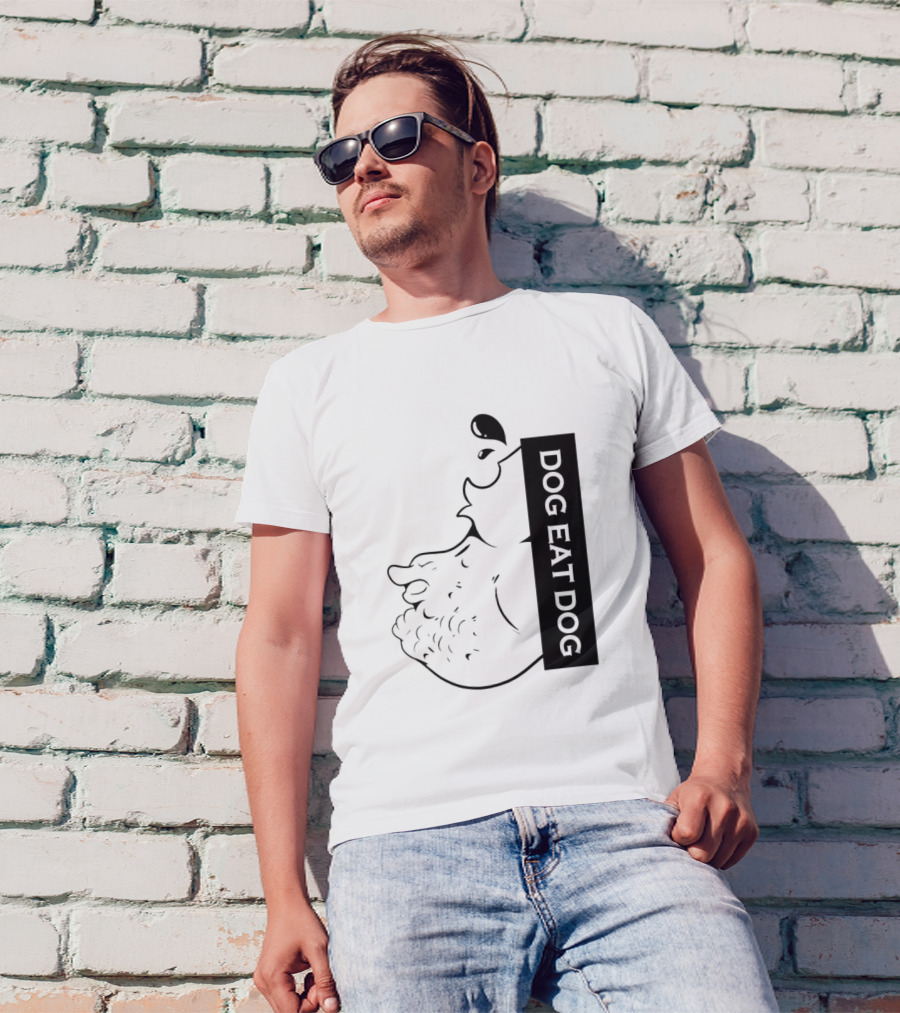 DOG EAT DOG Text With Canine Sketch T-Shirt