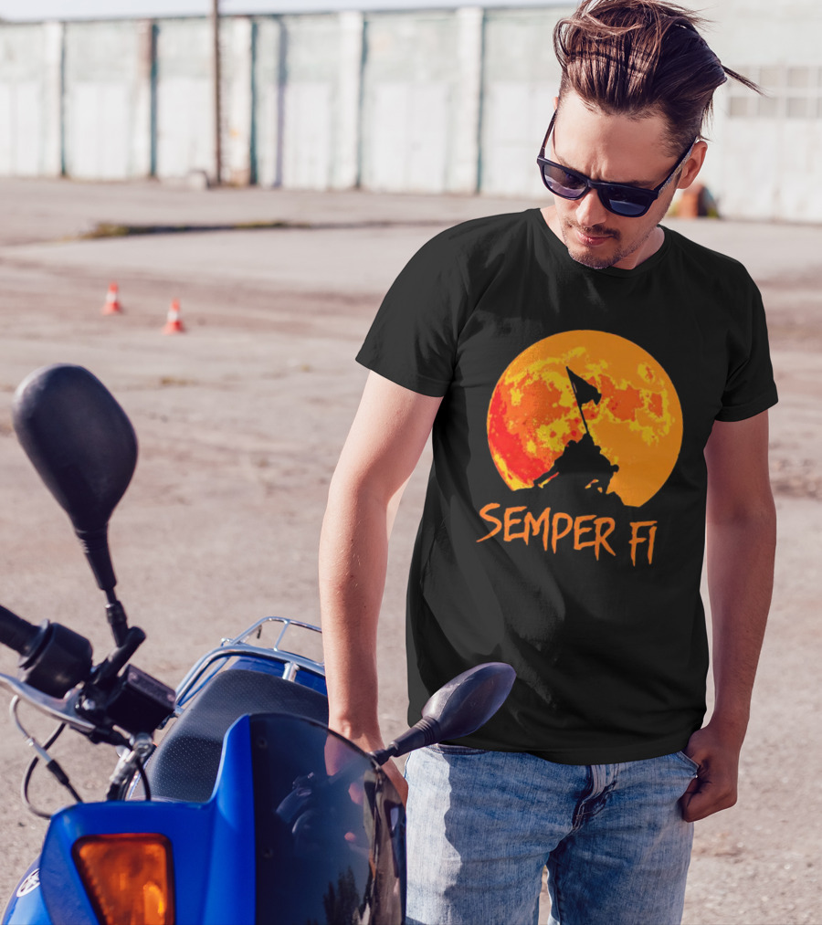 Semper Fi Halloween Full Moon Flag Raising T-Shirt