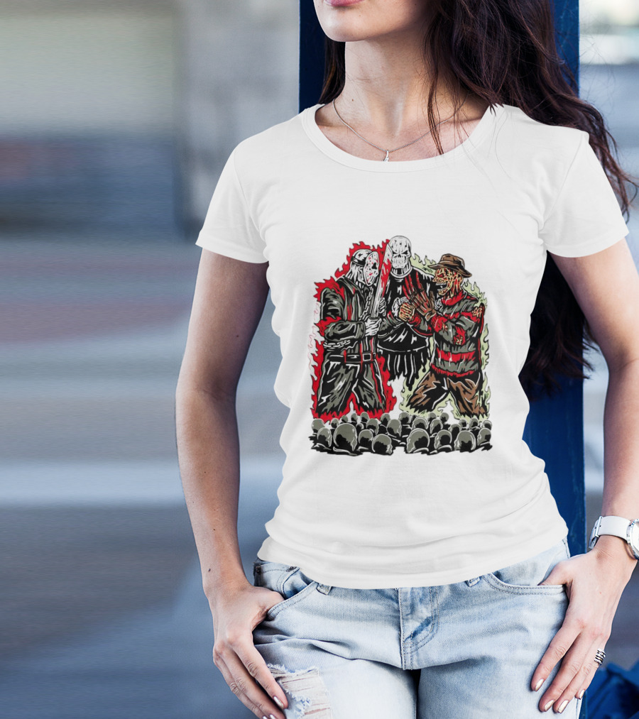 Horror Movies Violent Faceoff Battle Trio In Crowded Arena T-Shirt