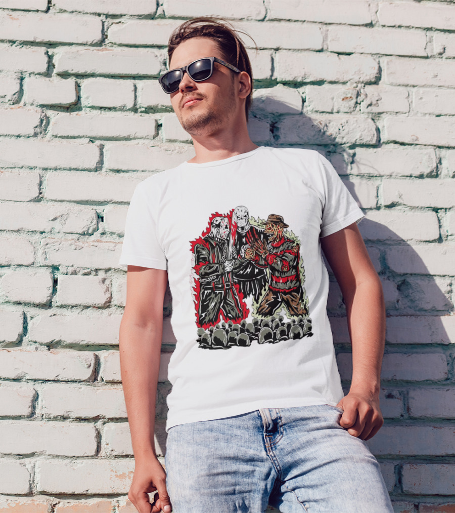 Horror Movies Violent Faceoff Battle Trio In Crowded Arena T-Shirt