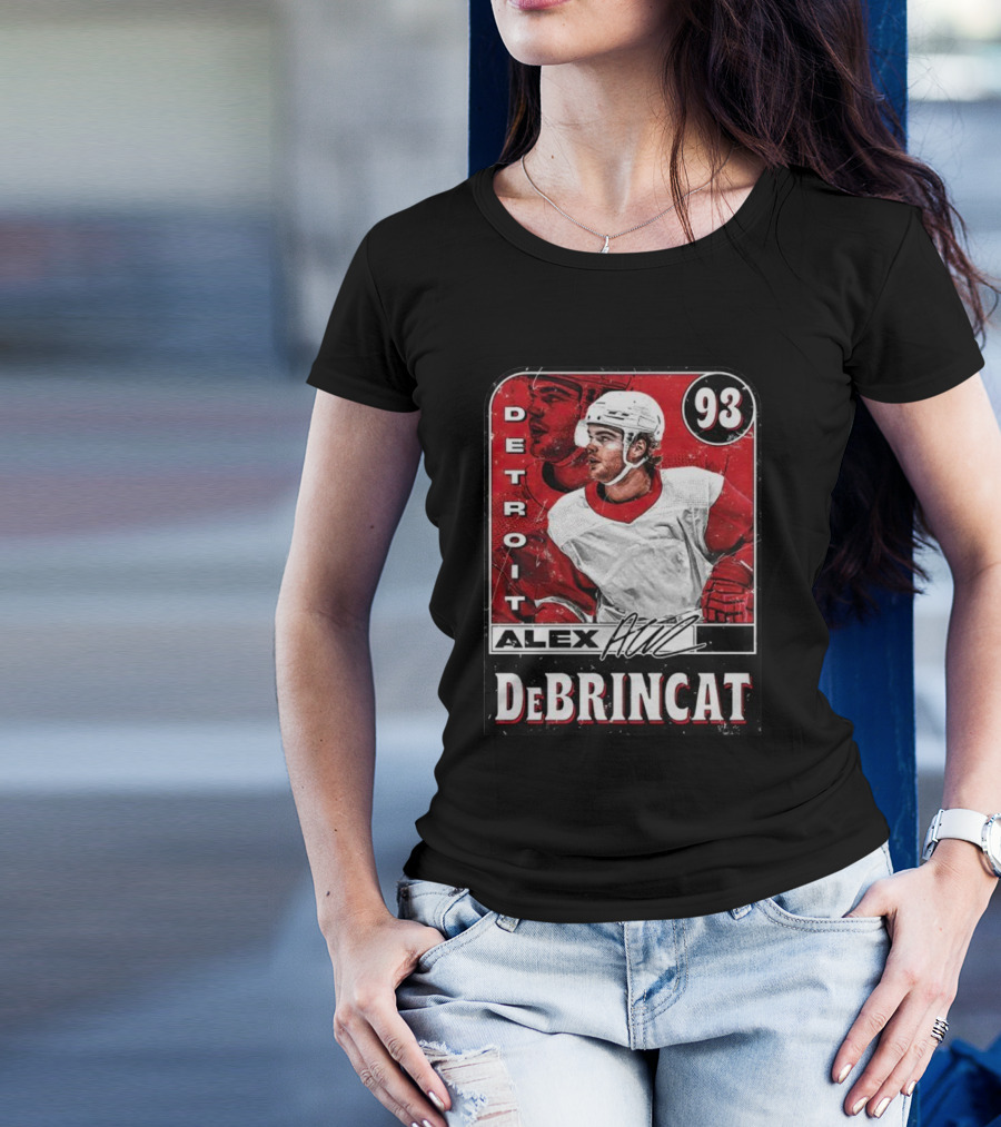 Detroit Alex DeBrincat 93 Card Red And White Hockey T-Shirt