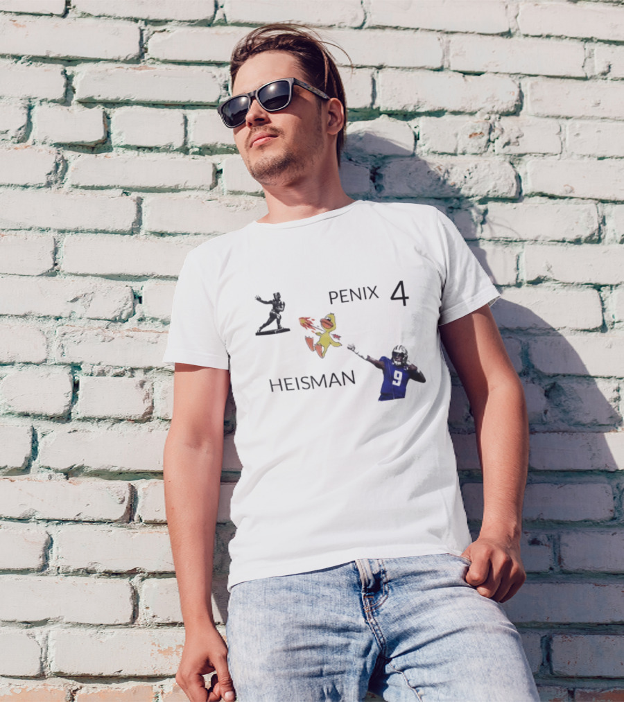 Penix 4 Heisman Football Player Number 9 With Trophy And Mascot Image T-Shirt