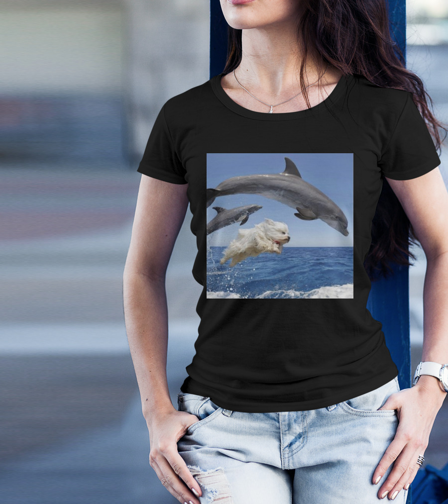 Dog Leaping With Dolphins Ocean Adventure T-Shirt