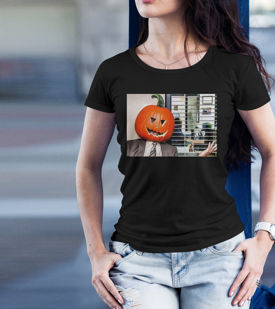 Dwight Schrute Pumpkin Head Halloween Office Scene T-Shirt