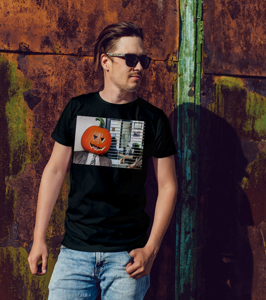 Dwight Schrute Pumpkin Head Halloween Office Scene T-Shirt