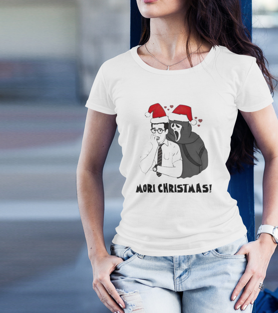Ghostface Mori Christmas Santa Hats And Hearts T-Shirt