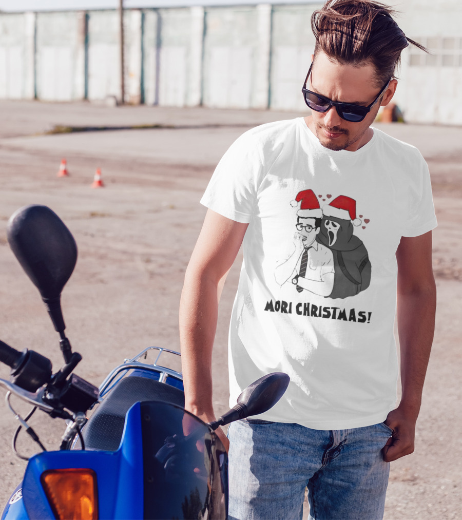 Ghostface Mori Christmas Santa Hats And Hearts T-Shirt
