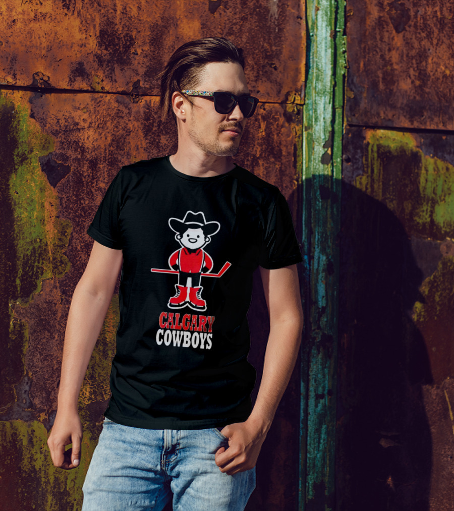 Calgary Cowboys Hockey Player In Cowboy Hat And Boots T-Shirt