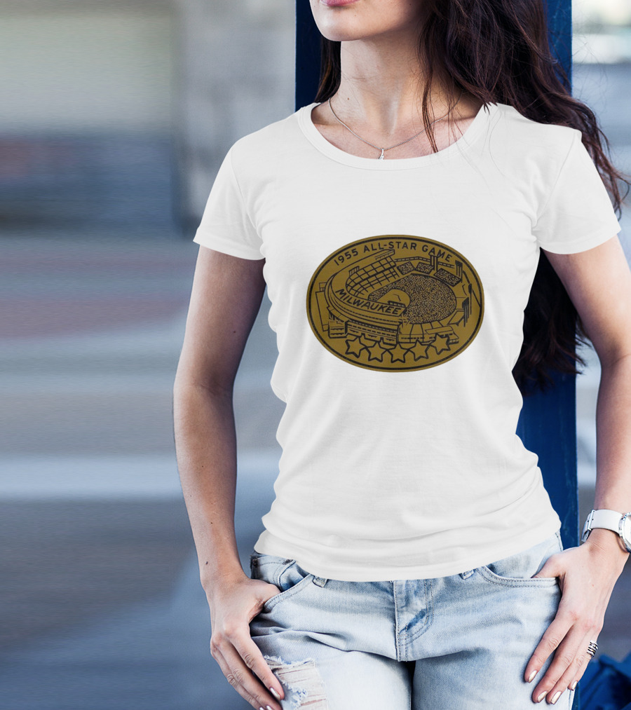 Milwaukee 1955 All-Star Game Stadium Five Stars Emblem T-Shirt