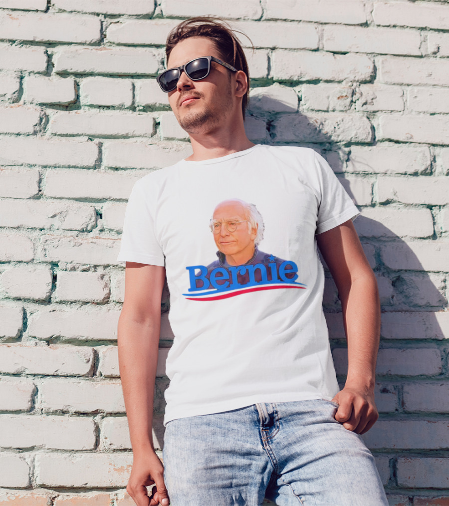 Bernie Larry David Parody With Blue Lettering And Red Stripe T-Shirt