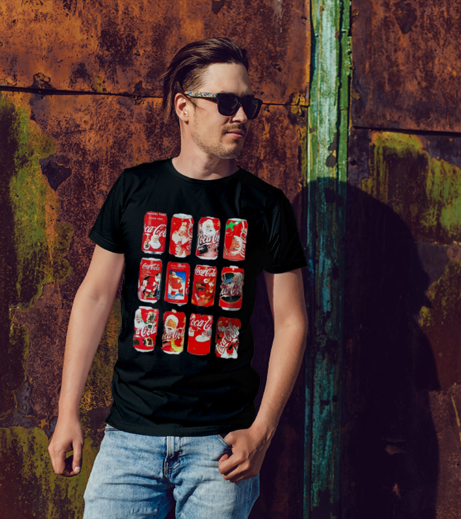 Coca Cola Santa Claus Cans Collection Vintage Holiday T-Shirt