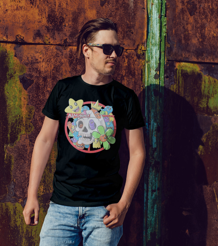 Friends N Monsters Aim Higher Cotton Candy Skull Star Flower T-Shirt