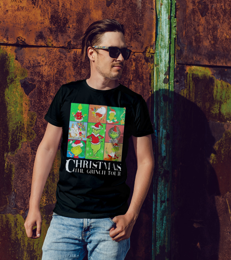 Christmas The Grinch Tour Santa Hat Emojis And Festive Scenes T-Shirt